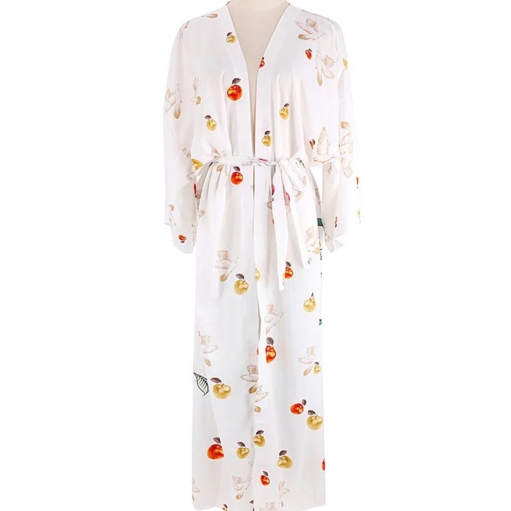 Blue Bird Fruit Blossoms Kimono Duster - Picture 6 of 6